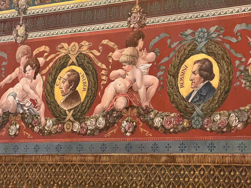 Painted putti around portraits of Weber and Rossini