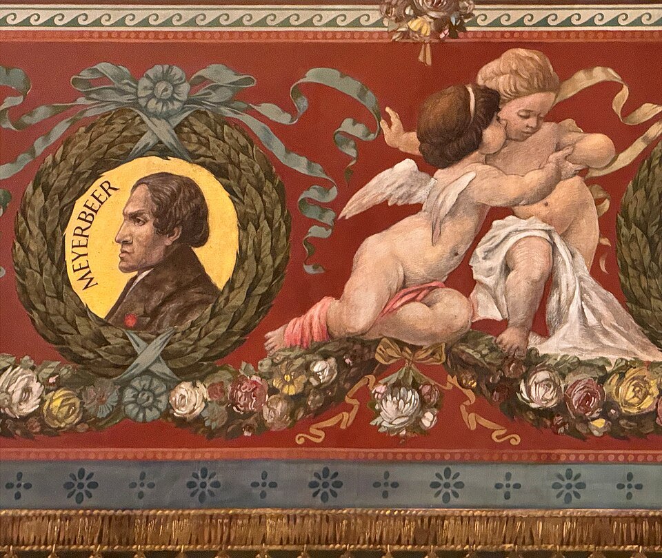 Painted putti and a composer's portrait in the Semperoper