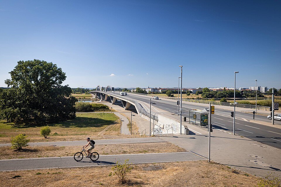 The Waldschlößchen Bridge and a cyclist