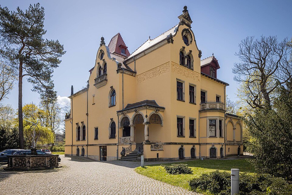 A turreted yellow villa in Blasewitz