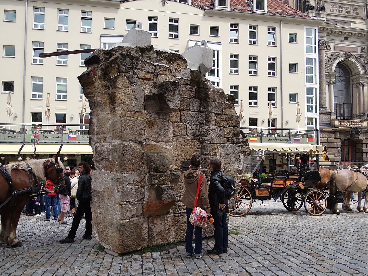The fallen section of the old dome on the square