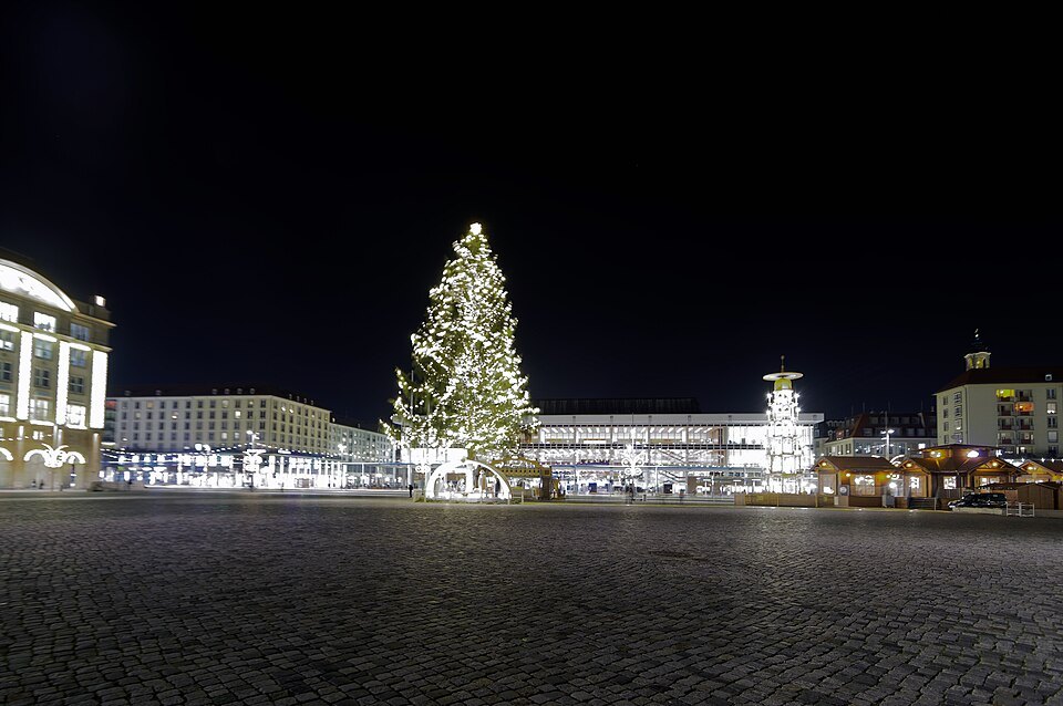 The Christmas tree on the Altmarkt at night