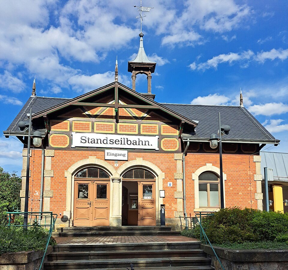 The Standseilbahn's brick upper station