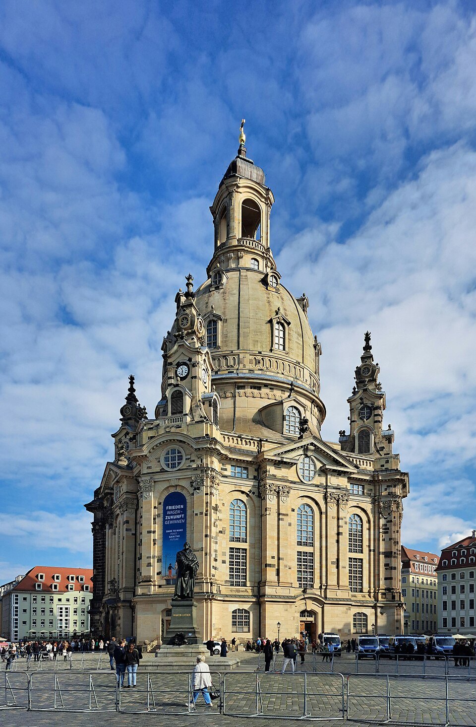 The Frauenkirche against a cloudy blue sky
