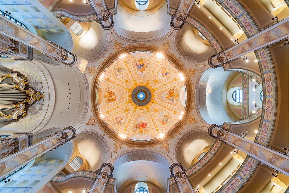 The painted inner dome seen from the church floor