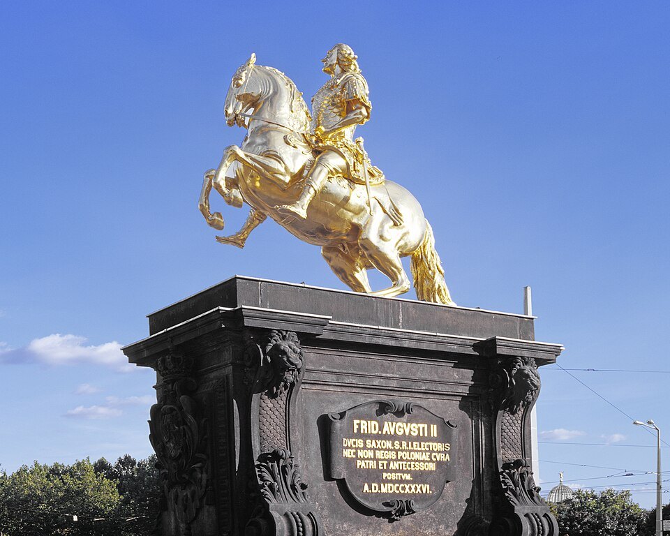 The Goldener Reiter on its dark stone pedestal