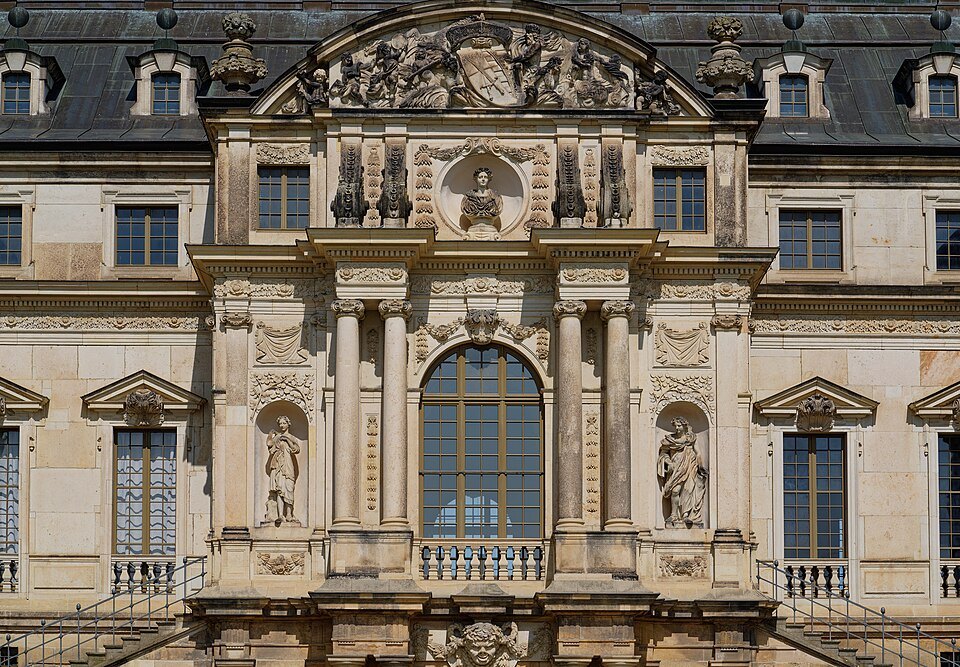 The palace's carved central facade