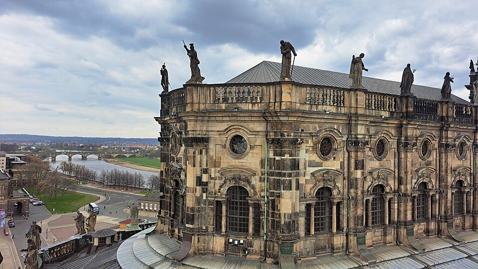 The Hofkirche roof statues above the Elbe