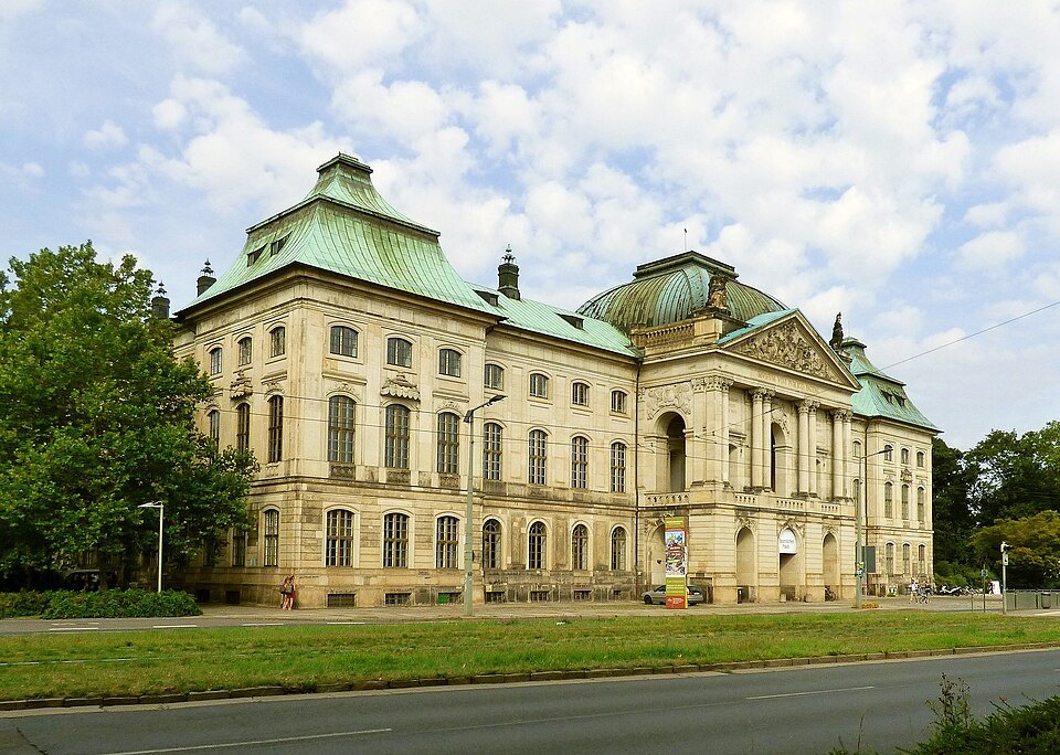 The Japanese Palace's long facade and green roofs