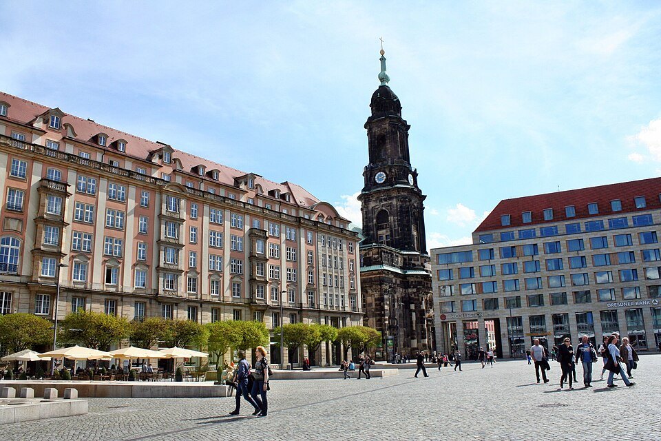 The Altmarkt with the Kreuzkirche in spring