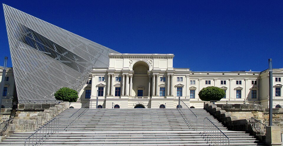 The museum front and steps with the wedge