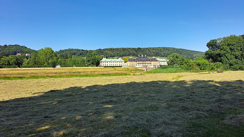 Pillnitz palace beyond the Elbe meadows