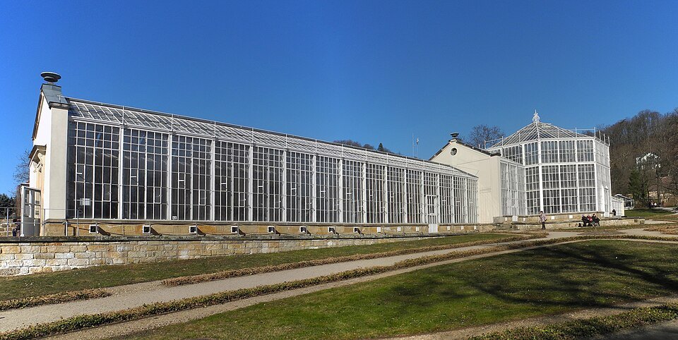 The long glass palm house at Pillnitz