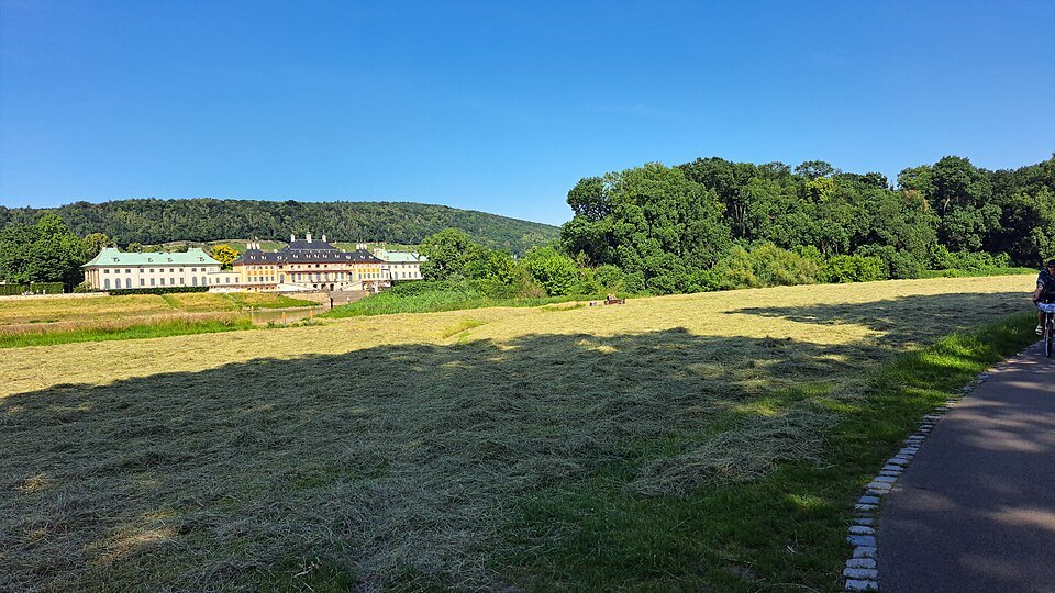 The Pillnitz palaces beyond the Elbe meadows