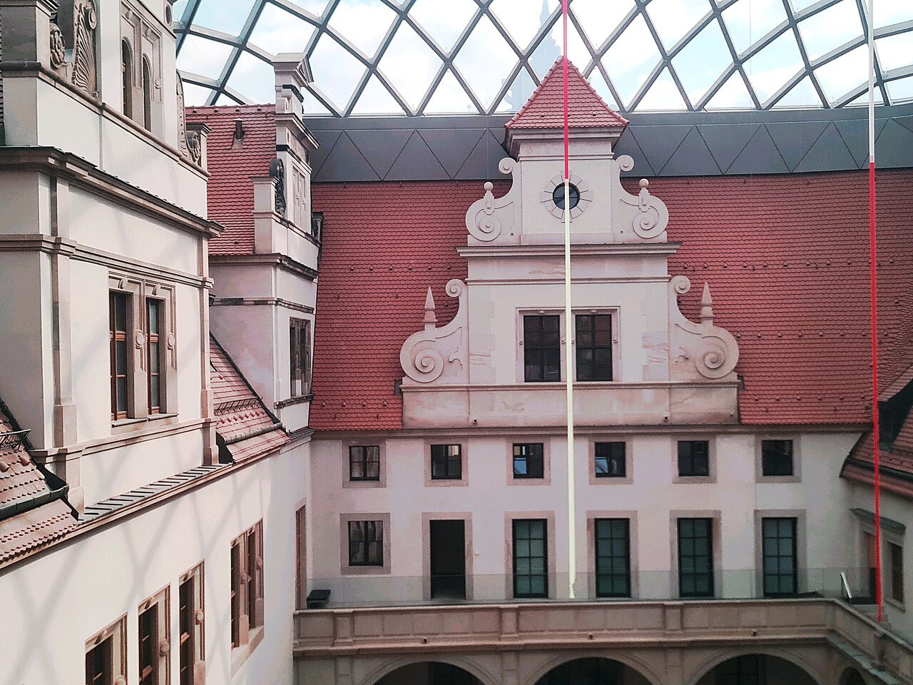 The glass roof over the palace's small courtyard