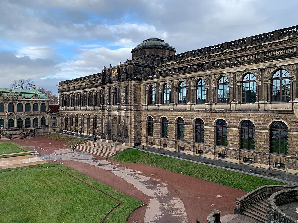 The Zwinger gallery wing above the courtyard lawn